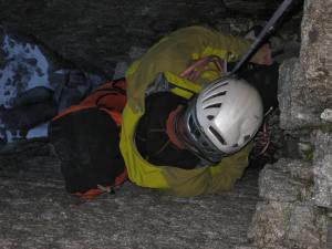 Sven coming to immediately after the rock fall.  *Note the damaged helmet.